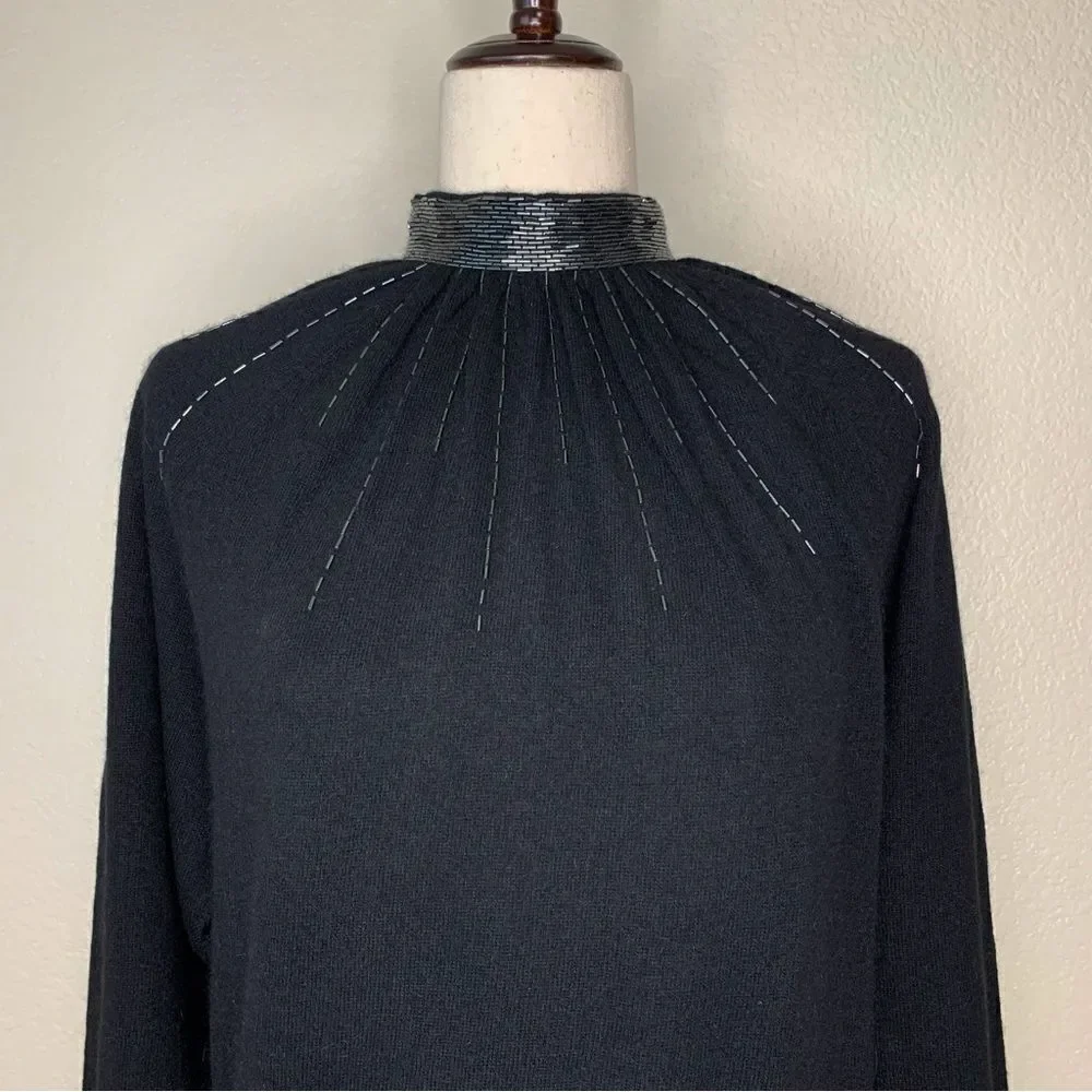 Into the Night by Laura Peterson Lambswool Blend Beaded Neckline Sweater